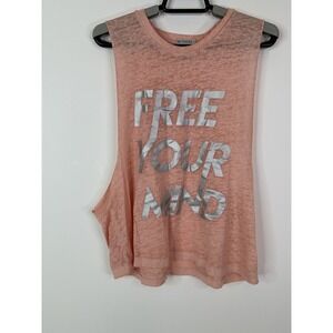 Forever 21 Tank Top Women's Medium " Free Your‎ Mind" Sleeveless Graphic Peach